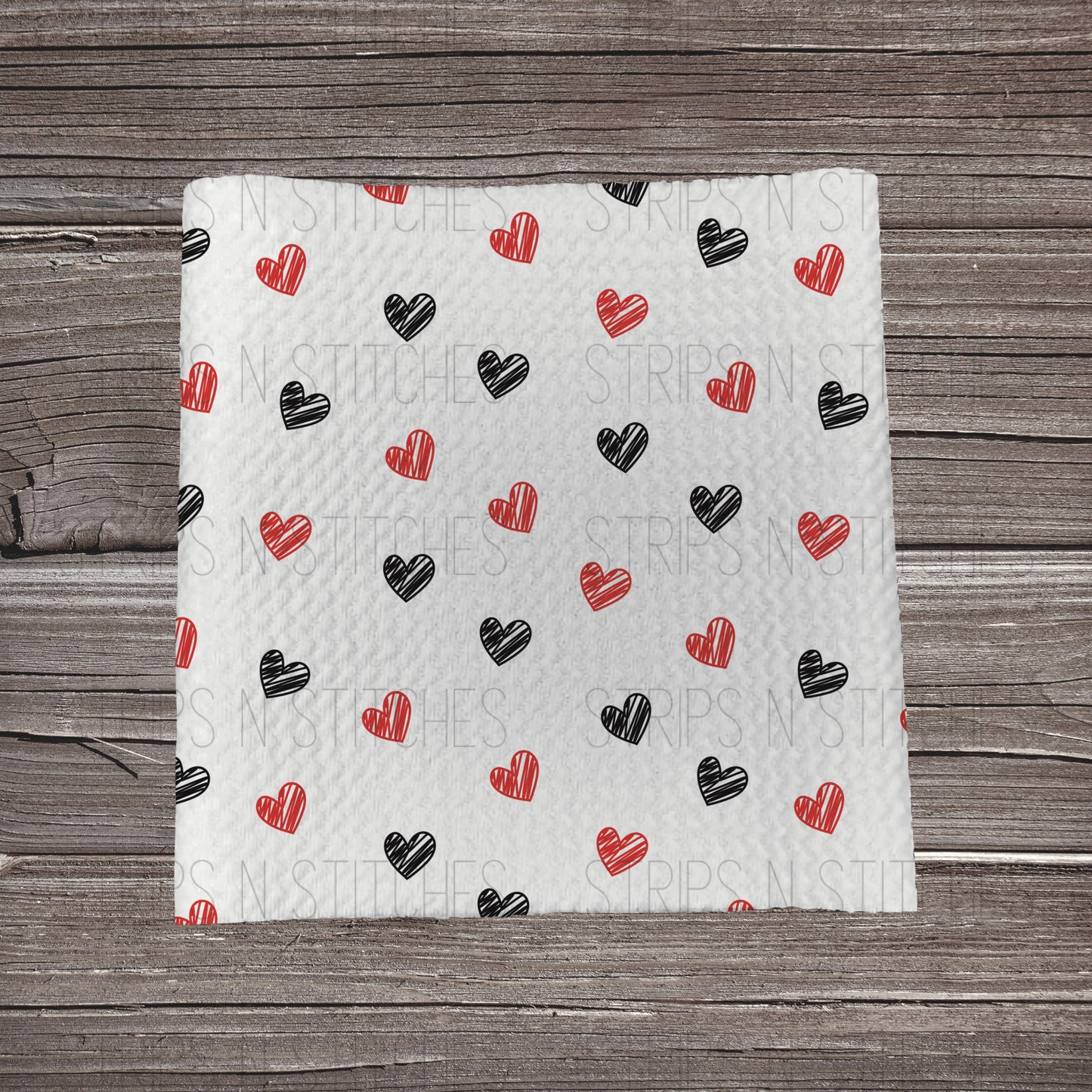 Black & Red Sketch Heart Scatter | Fabric Strips | Bow Making | Scrunchies | Headwraps