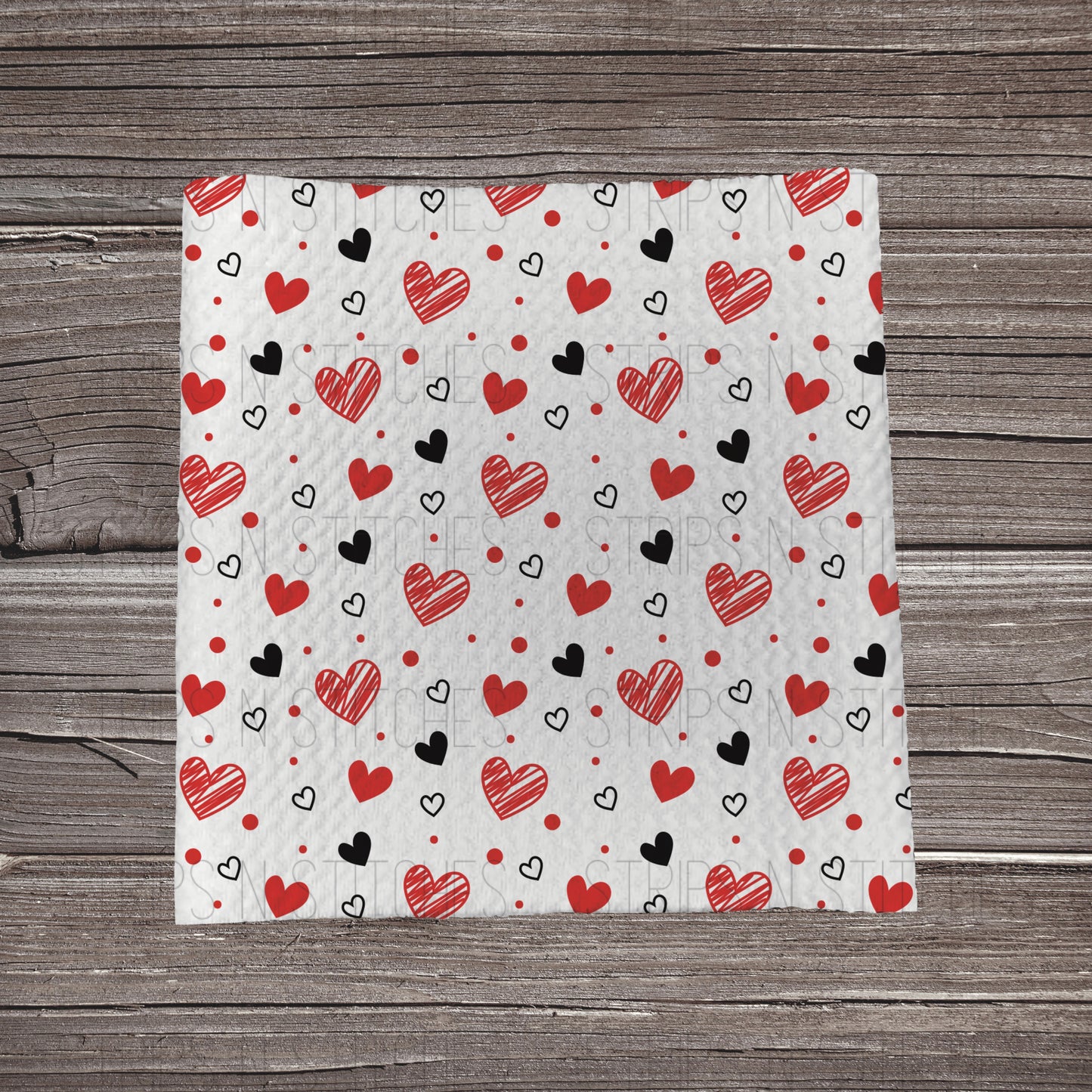 Red Sketch Heart Scatter | Fabric Strips | Bow Making | Scrunchies | Headwraps