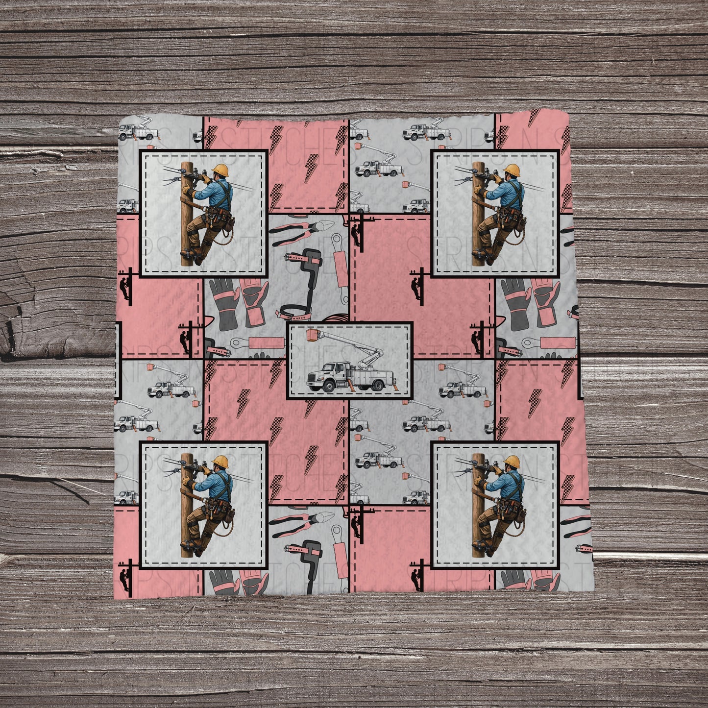 Light Pink Lineman Patchwork | Bullet Fabric Strip | Bow Making | Scrunchie |