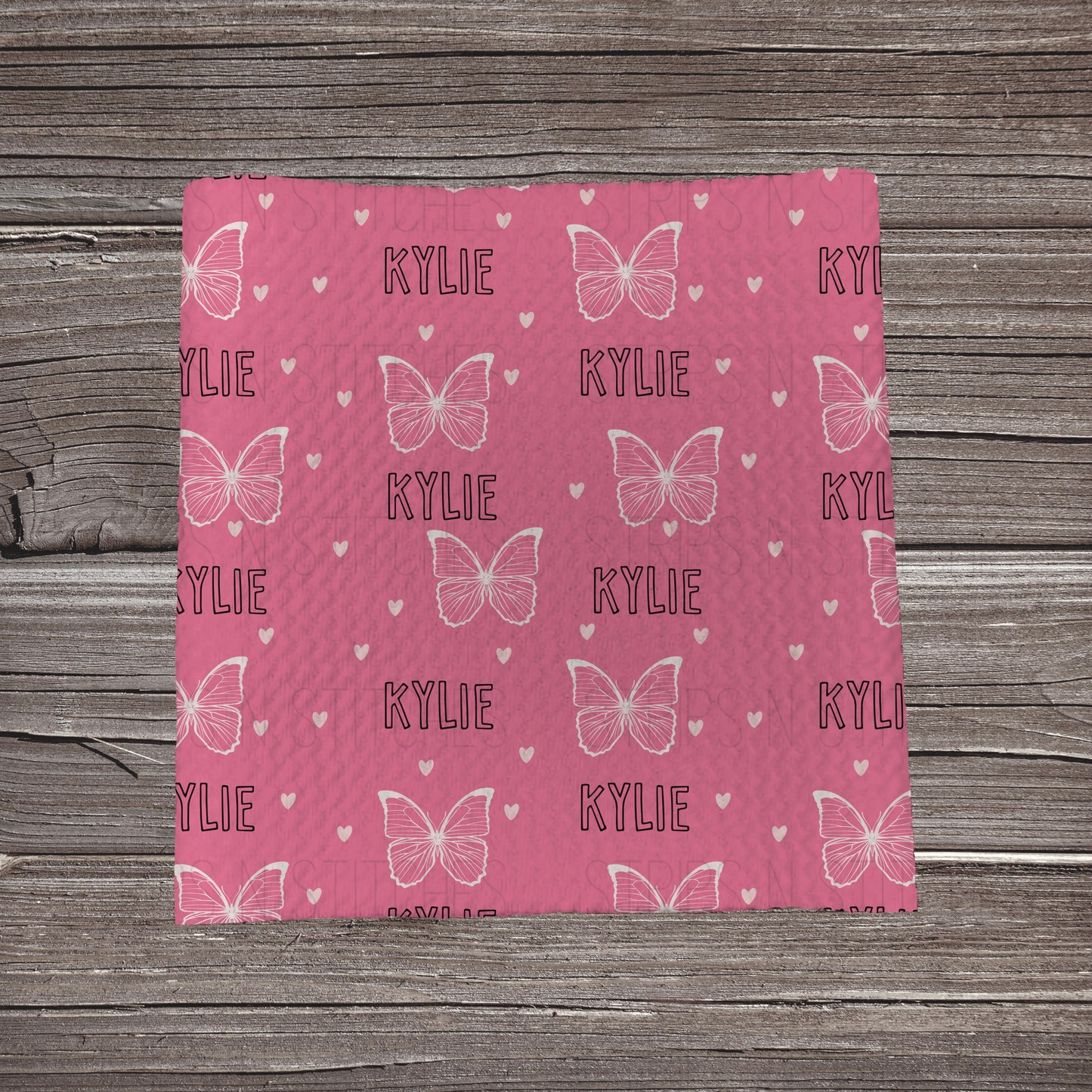 Pink Butterflies CUSTOM NAME | Bullet Fabric Strip | Bow Making | Scrunchie | Headwraps