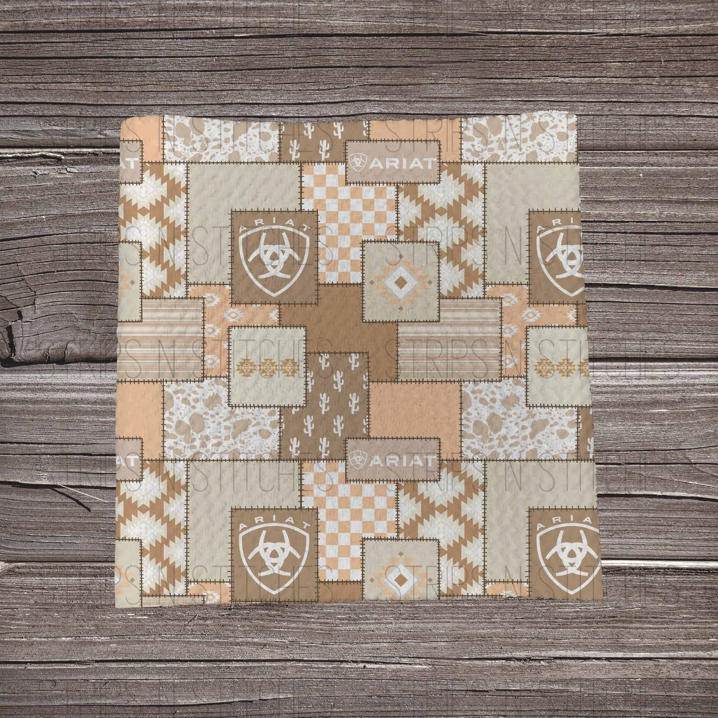 Light Peach Ariat Patchwork | Fabric Strip- Bow Making- Headwrap- Scrunchie