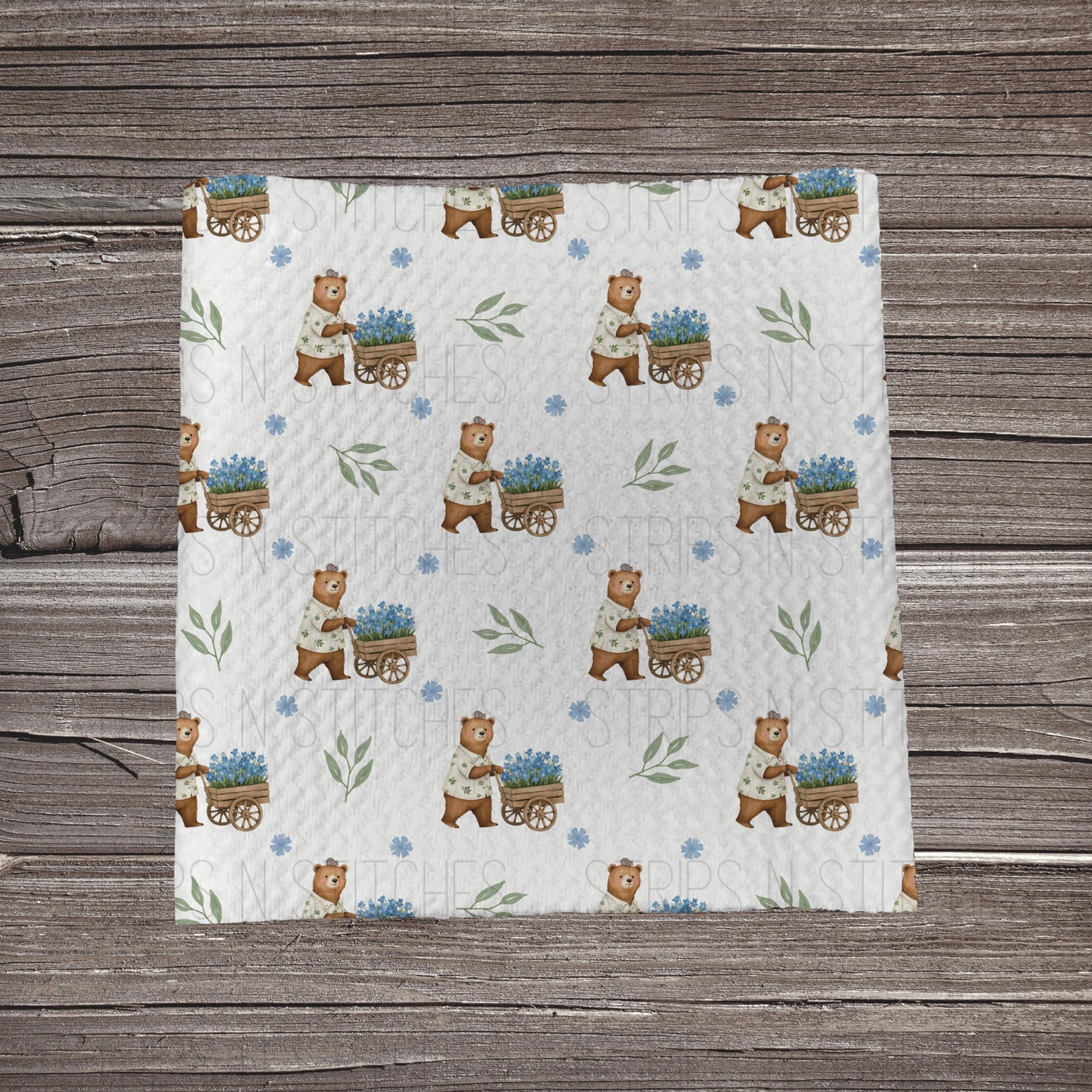 Bear & Wagon of Flowers **EXCLUSIVE PRINT** | Fabric Strip | Bow Making | Scrunchie | Headwrap