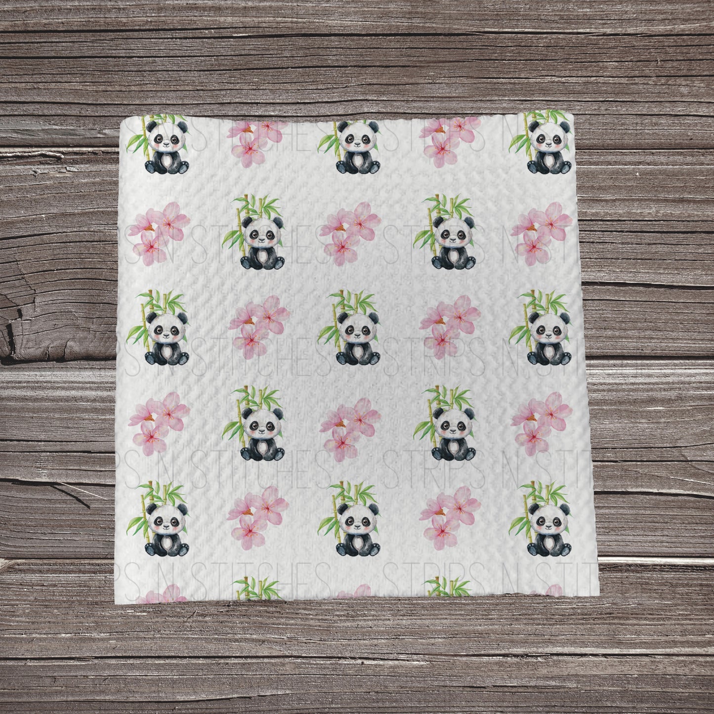 Panda Bear with Pink Flowers **EXCLUSIVE PRINT** | Fabric Strip | Bow Making | Scrunchie | Headwrap