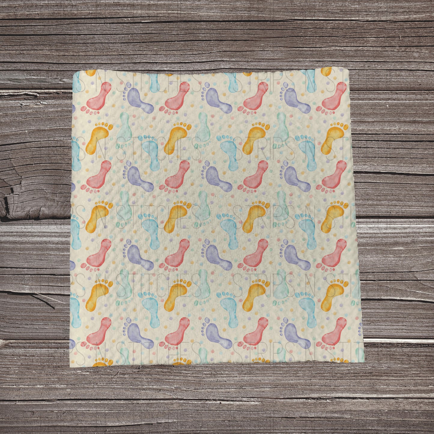 Newborn Pastel Footprints | Fabric Strip- Bow Making- Headwrap- Scrunchie