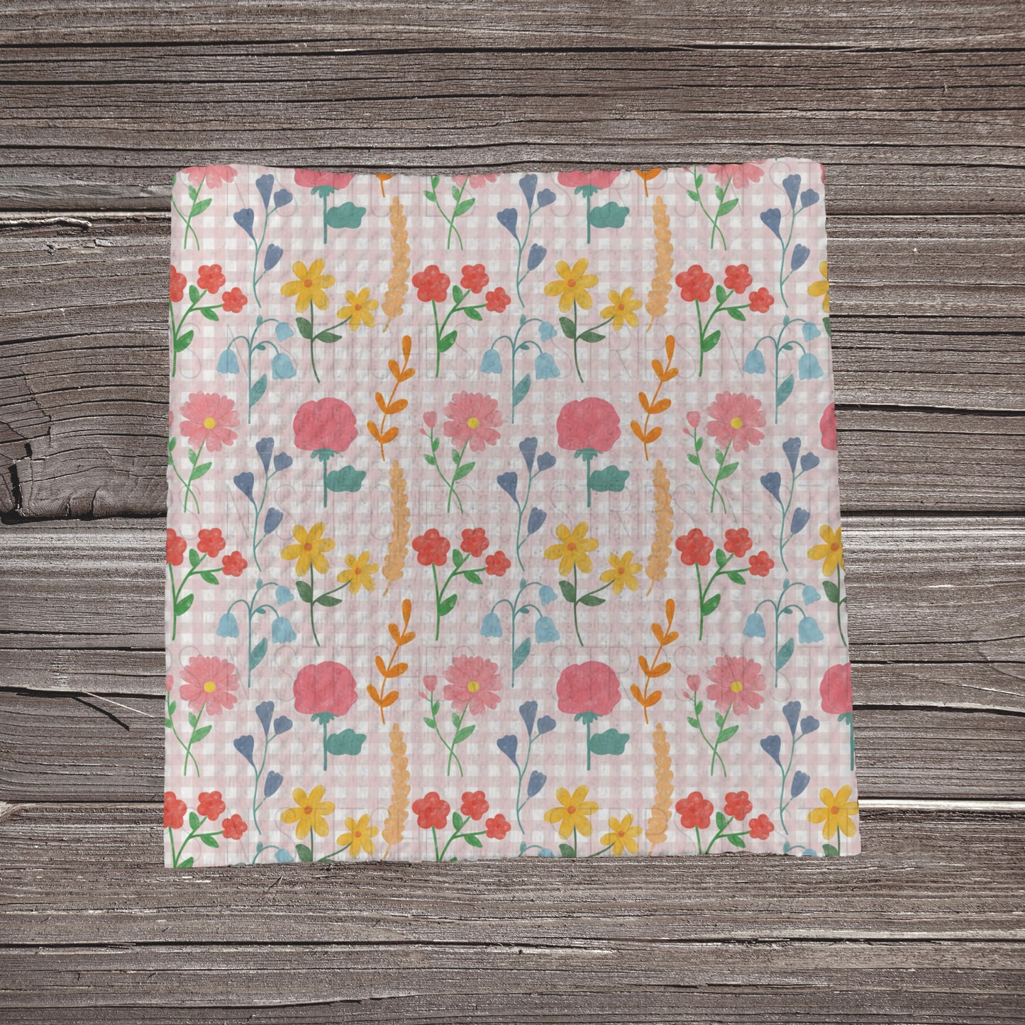 Pink Checkered Wildflowers | Fabric Strip- Bow Making- Headwrap- Scrunchie