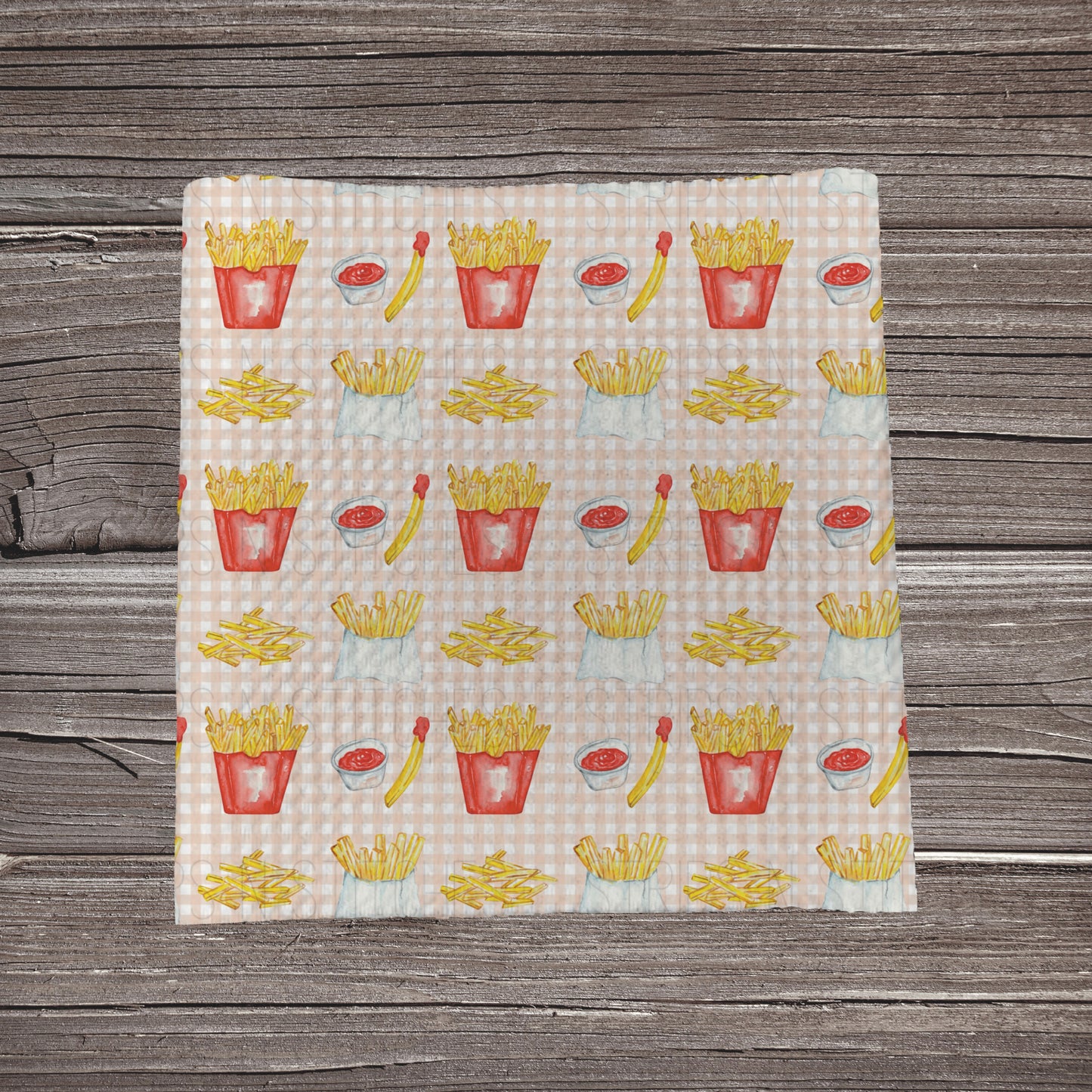 Peachy Checkered French Fries | Fabric Strip- Bow Making- Headwrap- Scrunchie