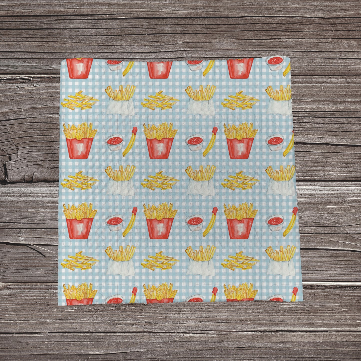 Blue Checkered French Fries | Fabric Strip- Bow Making- Headwrap- Scrunchie