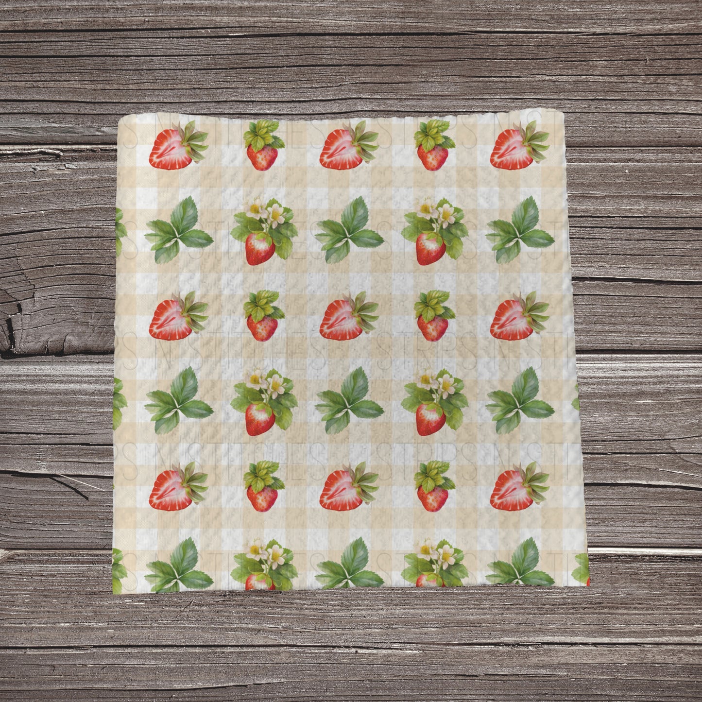 Pale Checkered Strawberries | Fabric Strip- Bow Making- Headwrap- Scrunchie