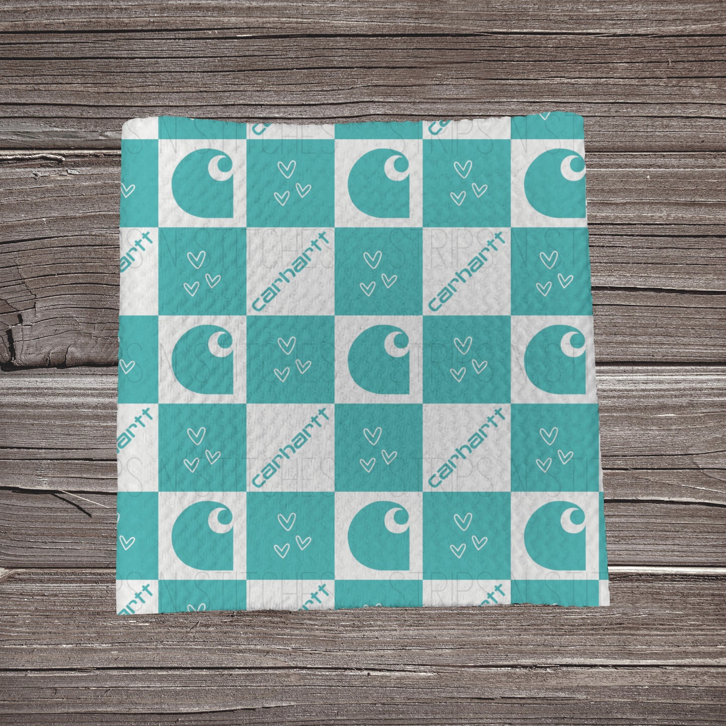 Light Teal Checkered Carhartt *EXCLUSIVE PRINT* | Fabric Strip- Bow Making- Headwrap- Scrunchie
