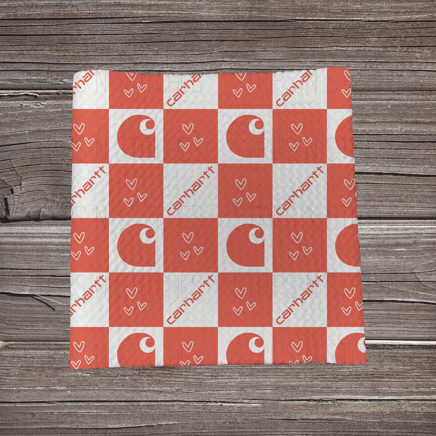 Coral-ish Checkered Carhartt *EXCLUSIVE PRINT* | Fabric Strip- Bow Making- Headwrap- Scrunchie