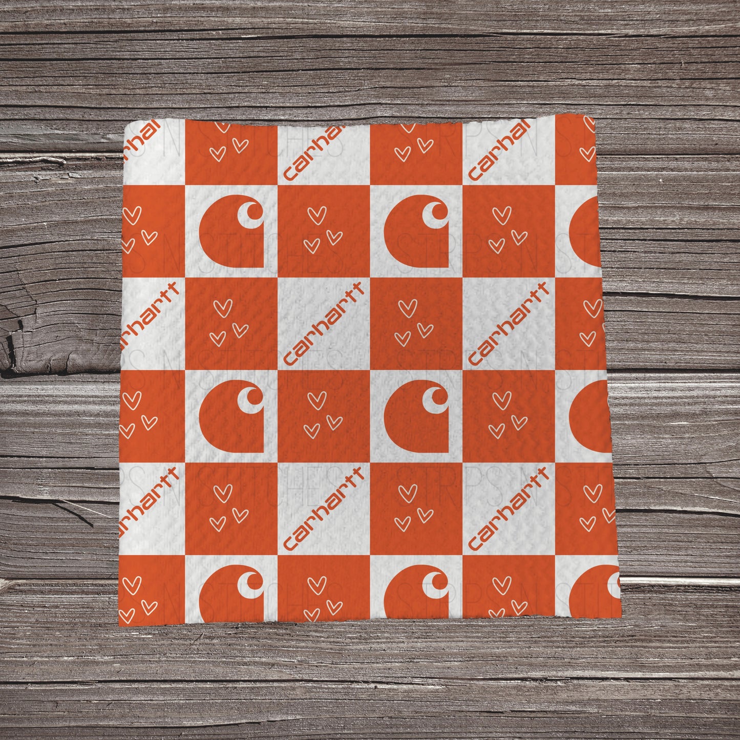 Orange Checkered Carhartt *EXCLUSIVE PRINT* | Fabric Strip- Bow Making- Headwrap- Scrunchie