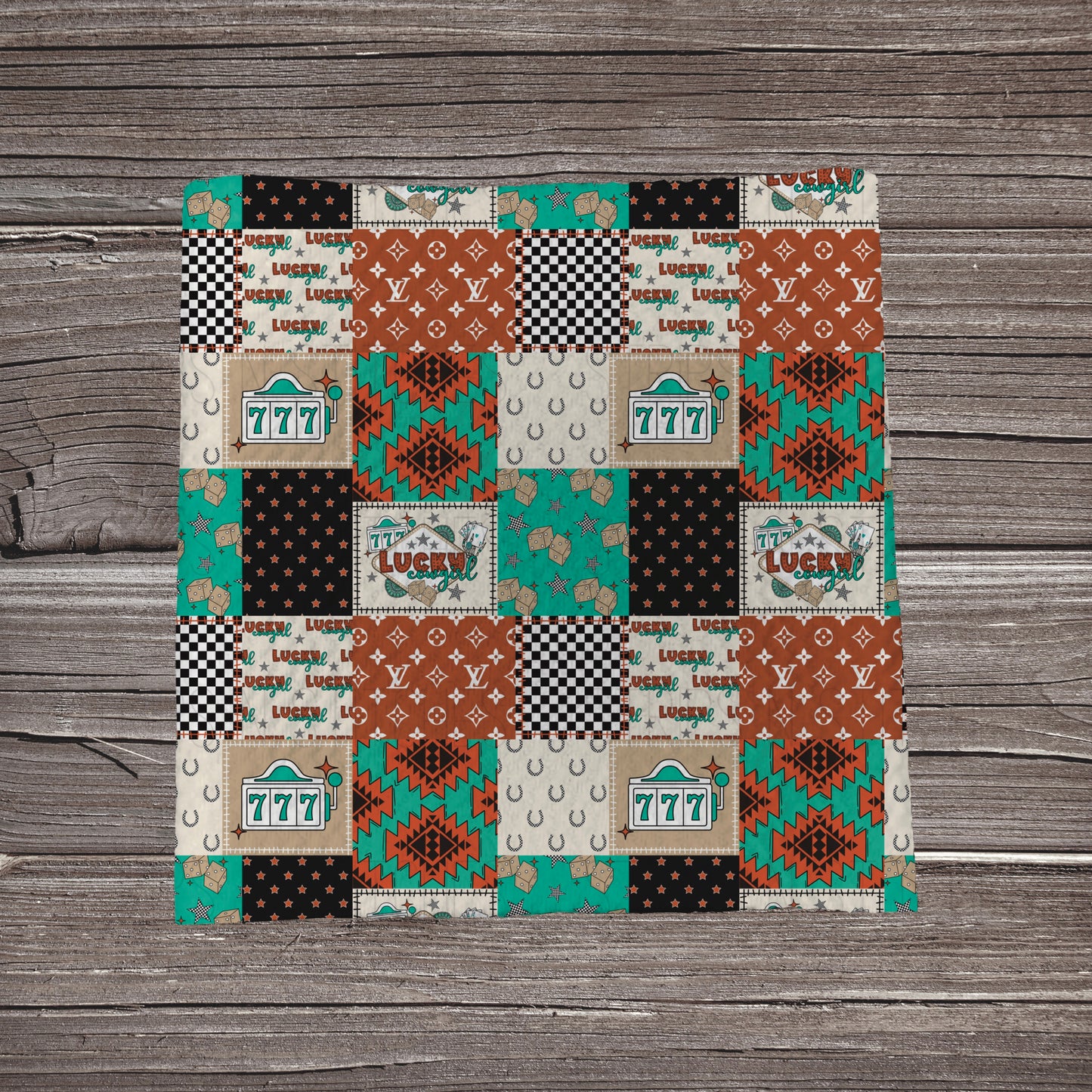 Brown & Turquoise Vegas Cowgirl Patchwork | Fabric Strip- Bow Making- Headwrap- Scrunchies