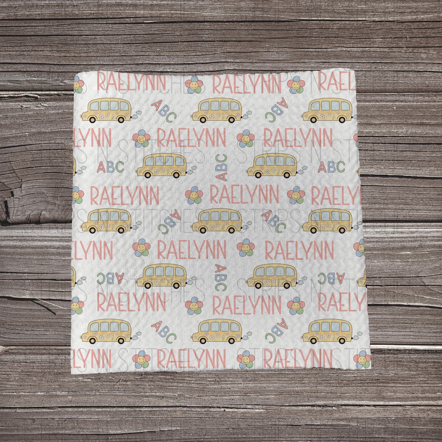 School Bus CUSTOM NAME **EXCLUSIVE PRINT** |Fabric Strip | Bow Making | Scrunchie | Headwrap