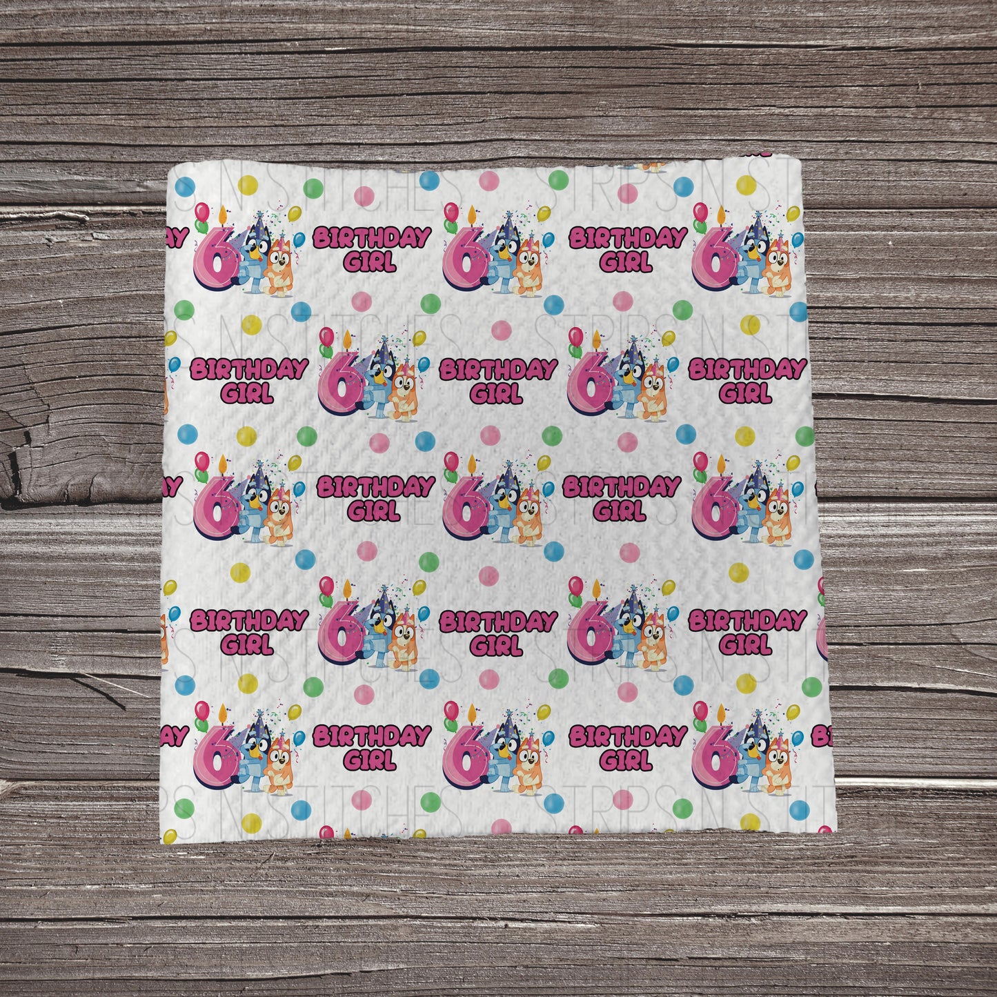 Bluey Birthday Girl - Ages 1-6 **EXCLUSIVE PRINT** |Fabric Strip | Bow Making | Scrunchie | Headwrap
