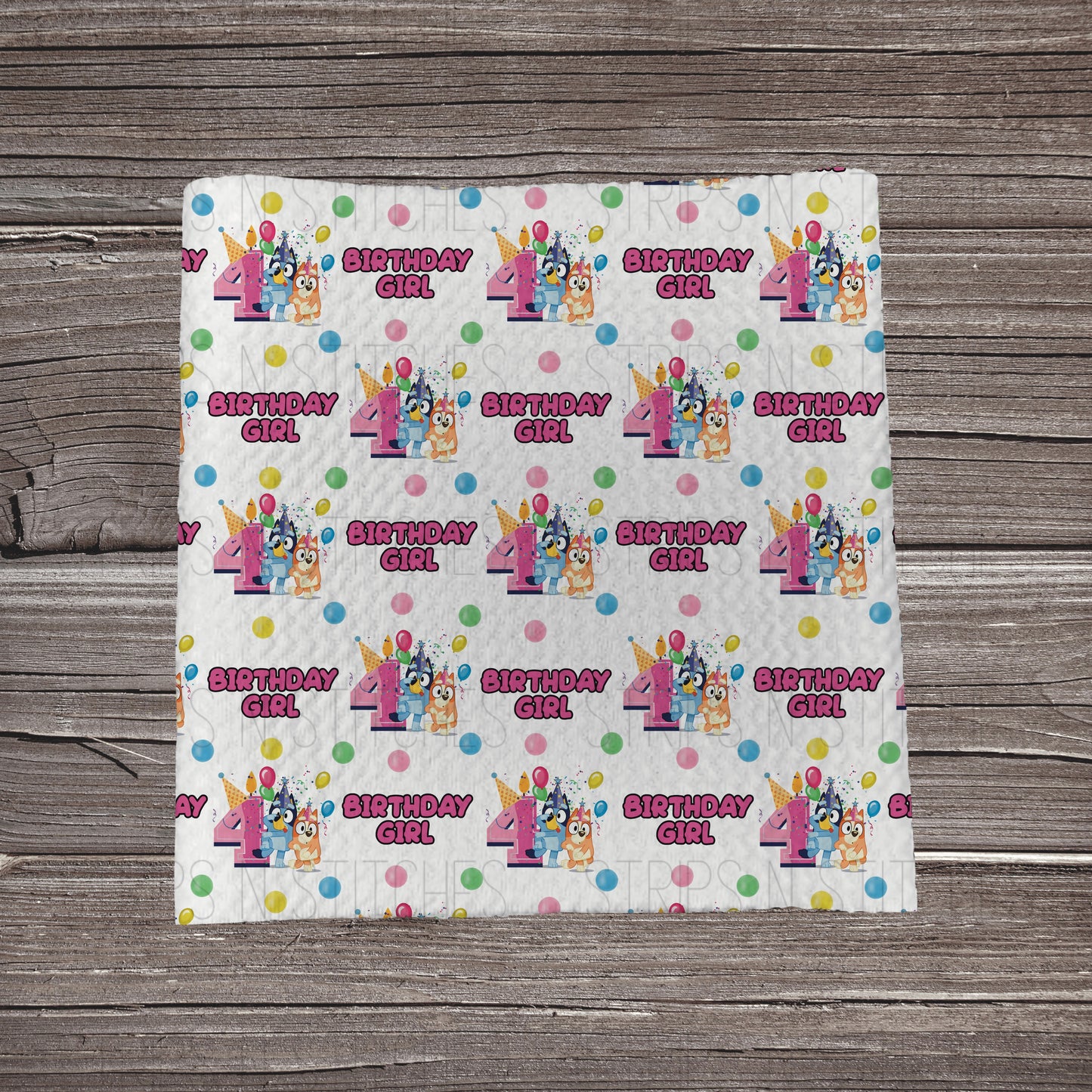 Bluey Birthday Girl - Ages 1-6 **EXCLUSIVE PRINT** |Fabric Strip | Bow Making | Scrunchie | Headwrap