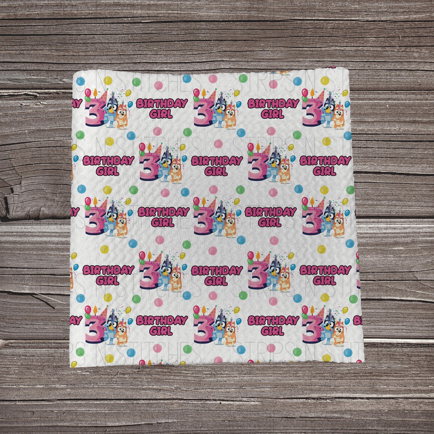 Bluey Birthday Girl - Ages 1-6 **EXCLUSIVE PRINT** |Fabric Strip | Bow Making | Scrunchie | Headwrap