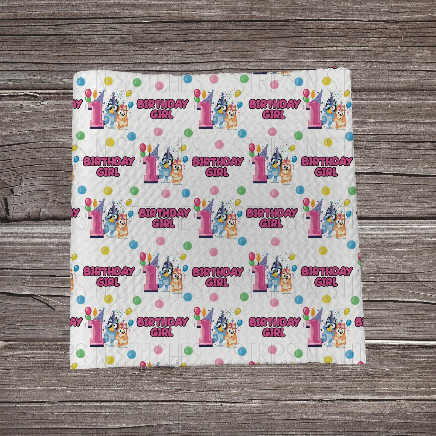 Bluey Birthday Girl - Ages 1-6 **EXCLUSIVE PRINT** |Fabric Strip | Bow Making | Scrunchie | Headwrap