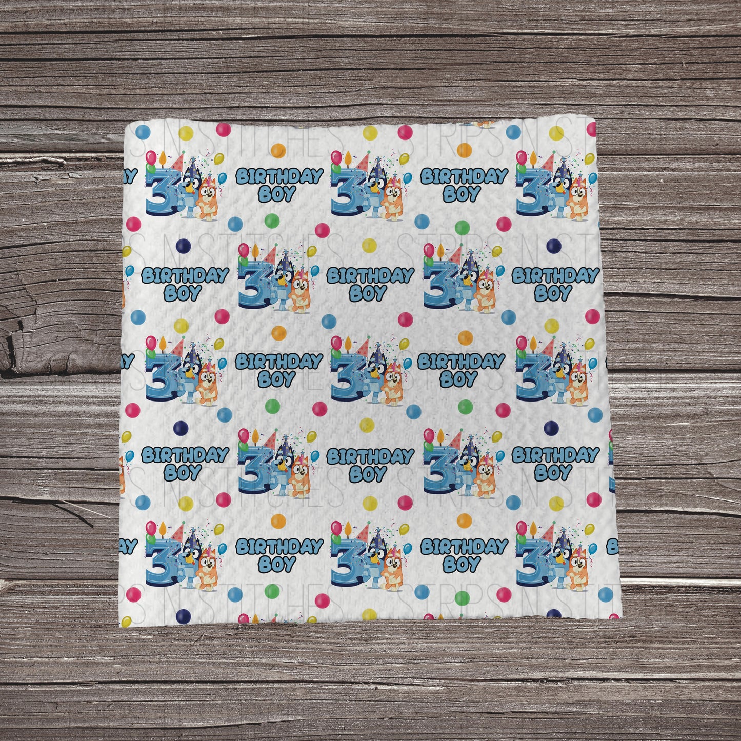 Bluey Birthday Boy - Ages 1-6 **EXCLUSIVE PRINT** |Fabric Strip | Bow Making | Scrunchie | Headwrap
