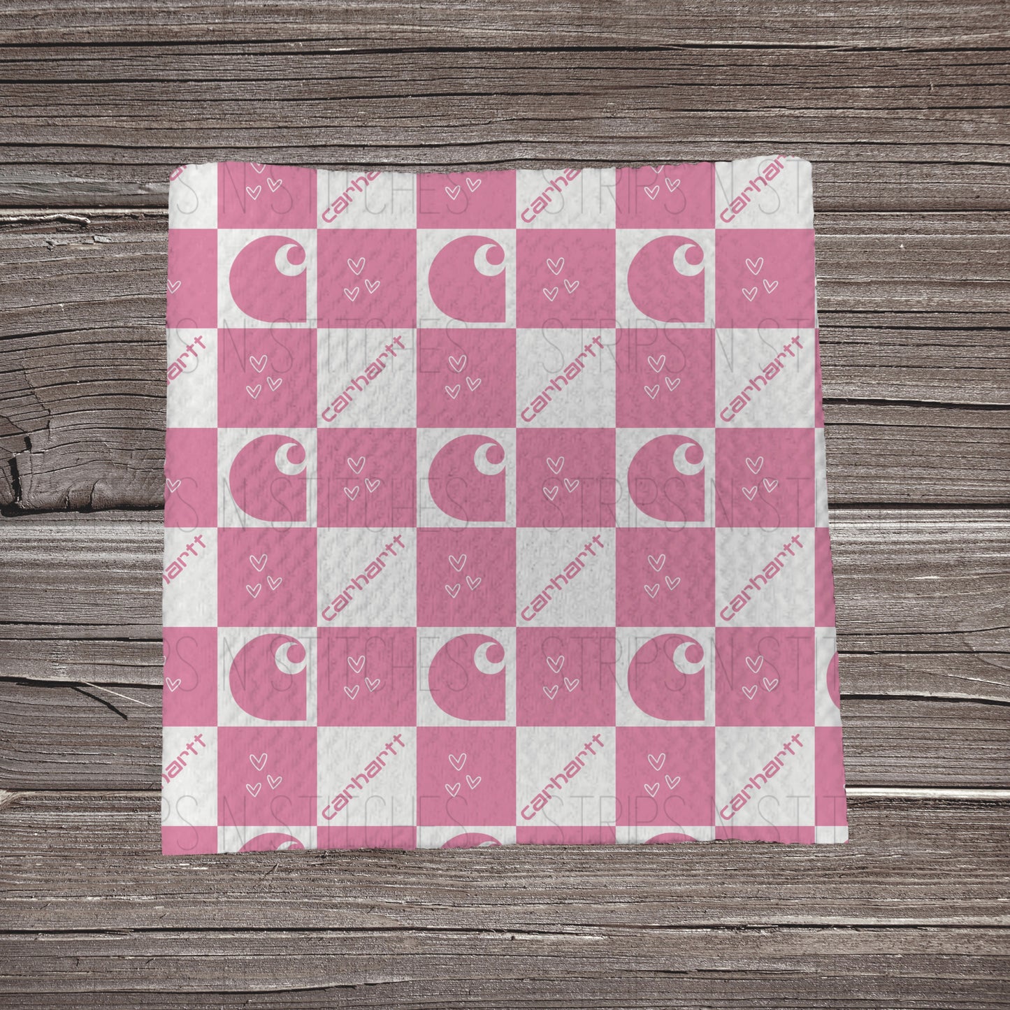 Light Pink Checkered Carhartt *EXCLUSIVE PRINT* | Fabric Strip- Bow Making- Headwrap- Scrunchie