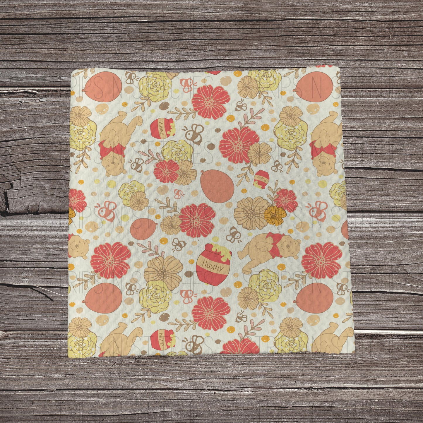 Floral Pooh Fabric Strip- Bow Making- Headwrap- Scrunchies
