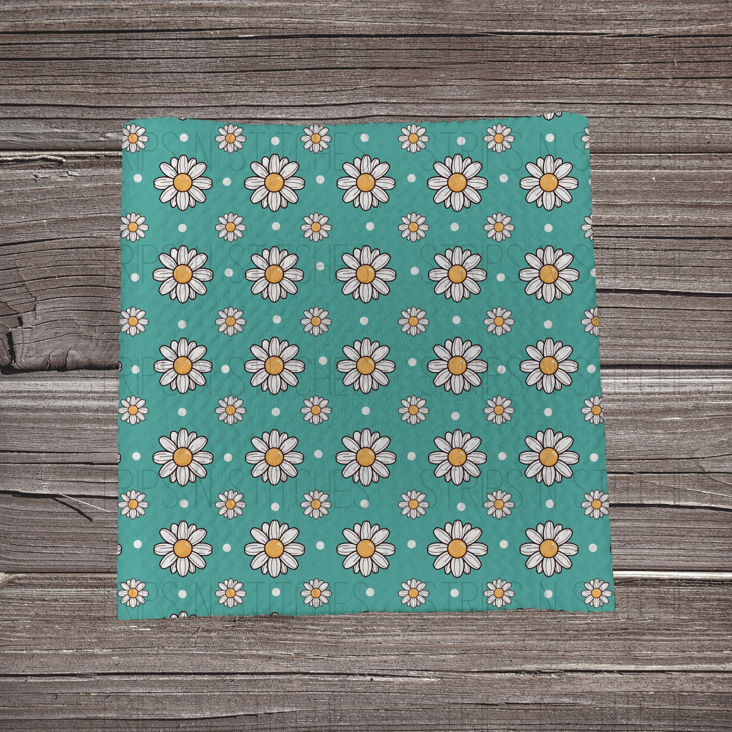 Scattered Daisies & Dots- Turquoise *EXCLUSIVE* | Bullet Fabric Strip | Bow Making | Scrunchie |