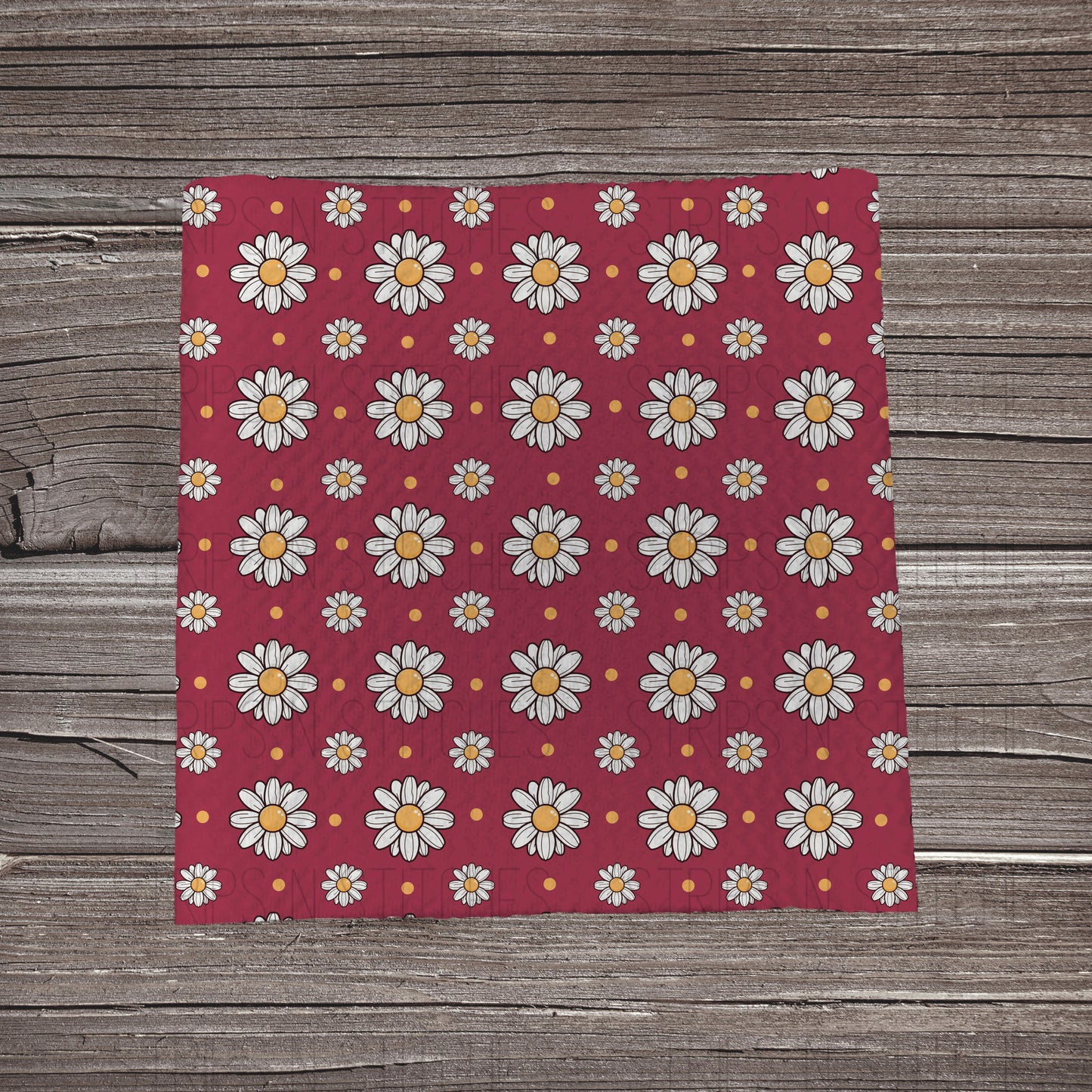 Scattered Daisies & Dots- Burgundy *EXCLUSIVE* | Bullet Fabric Strip | Bow Making | Scrunchie |