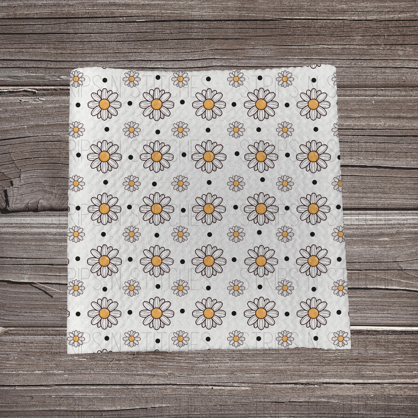 Scattered Daisies & Dots- White *EXCLUSIVE*| Bullet Fabric Strip | Bow Making | Scrunchie |