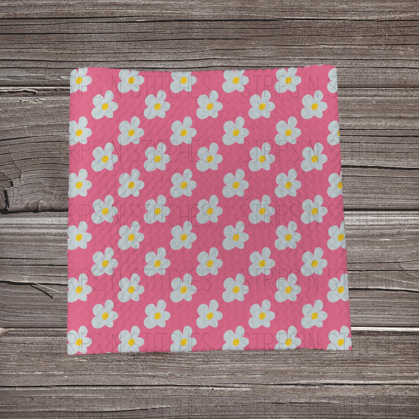 Simple White Hand Drawn Flowers- Pink | Fabric Strip- Bow Making- Headwraps- Scrunchies