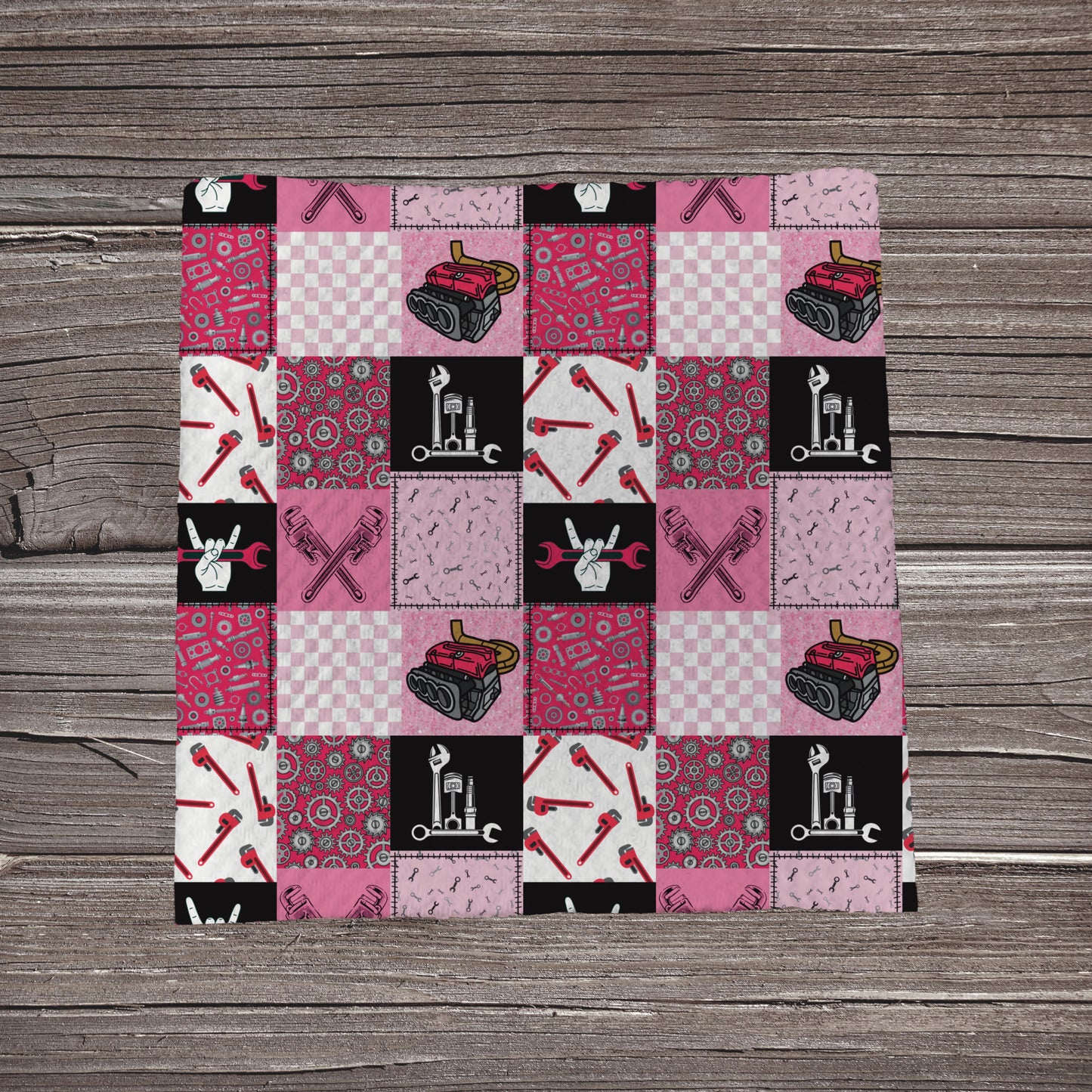 Pink Mechanic Patchwork | Fabric Strip- Bow Making- Headwraps- Scrunchies
