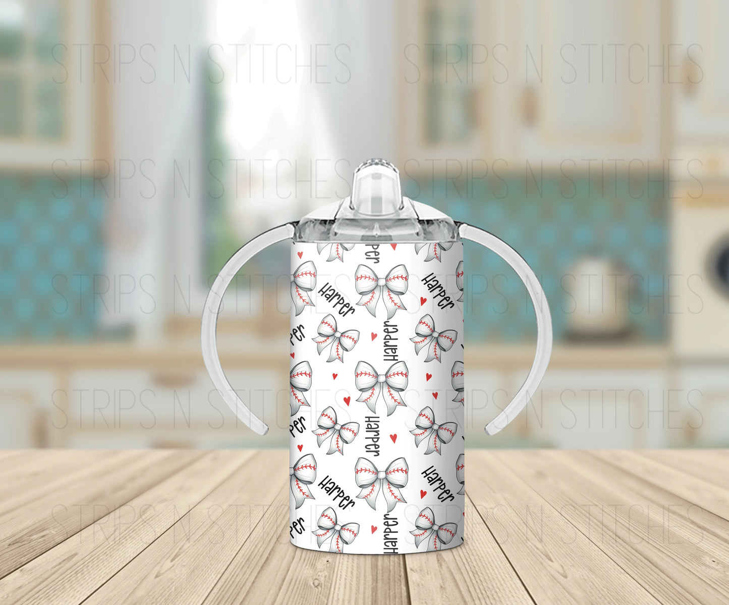 Baseball Bows CUSTOM NAME *Exclusive Design* - Grow with Me Tumbler- 12oz- Two Lids
