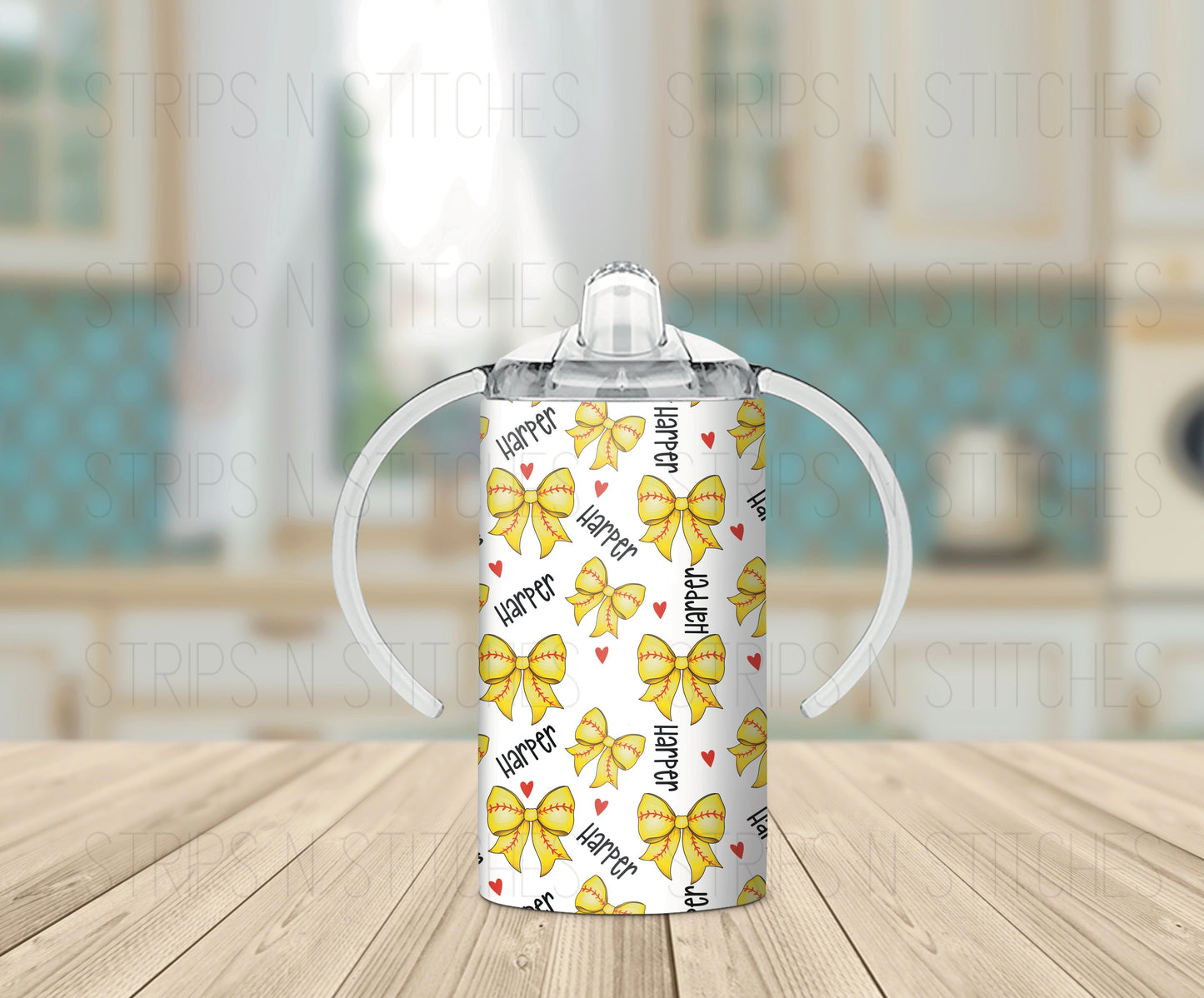 Softball Bows CUSTOM NAME *Exclusive Design* - Grow with Me Tumbler- 12oz- Two Lids