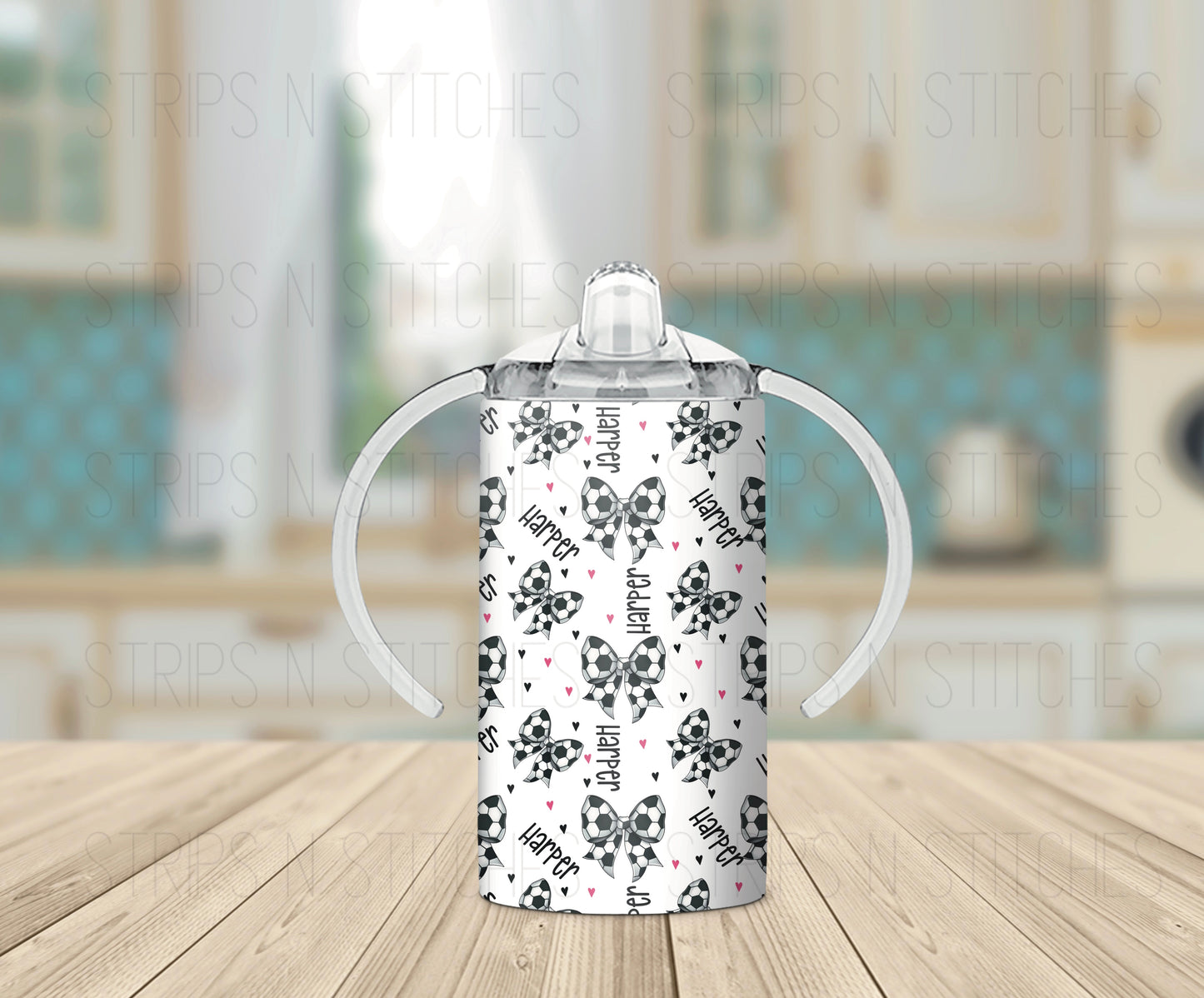 Soccer Bows CUSTOM NAME *Exclusive Design* - Grow with Me Tumbler- 12oz- Two Lids