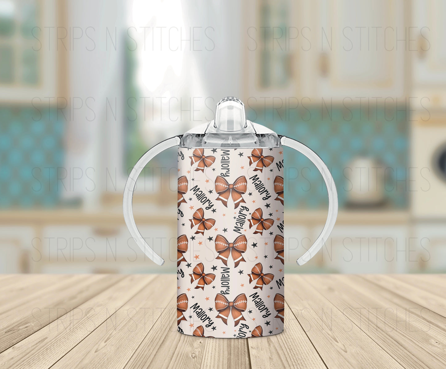 Football Bows CUSTOM NAME *Exclusive Design* - Grow with Me Tumbler- 12oz- Two Lids