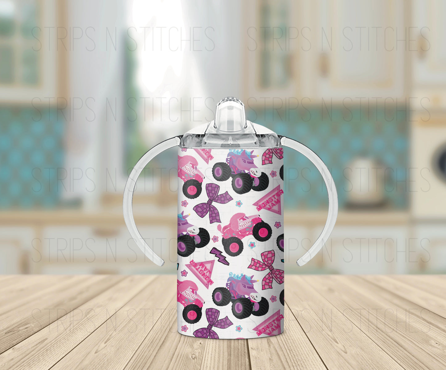 Pink Monster Jam *Optional Personalization* Grow with Me Tumbler- 12oz- Two Lids