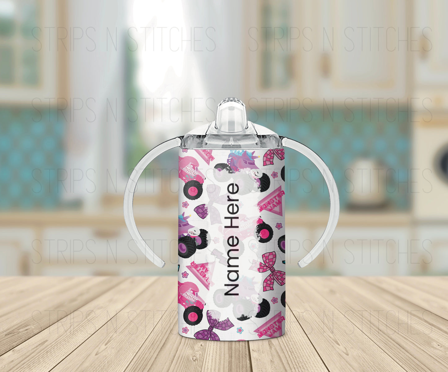 Pink Monster Jam *Optional Personalization* Grow with Me Tumbler- 12oz- Two Lids