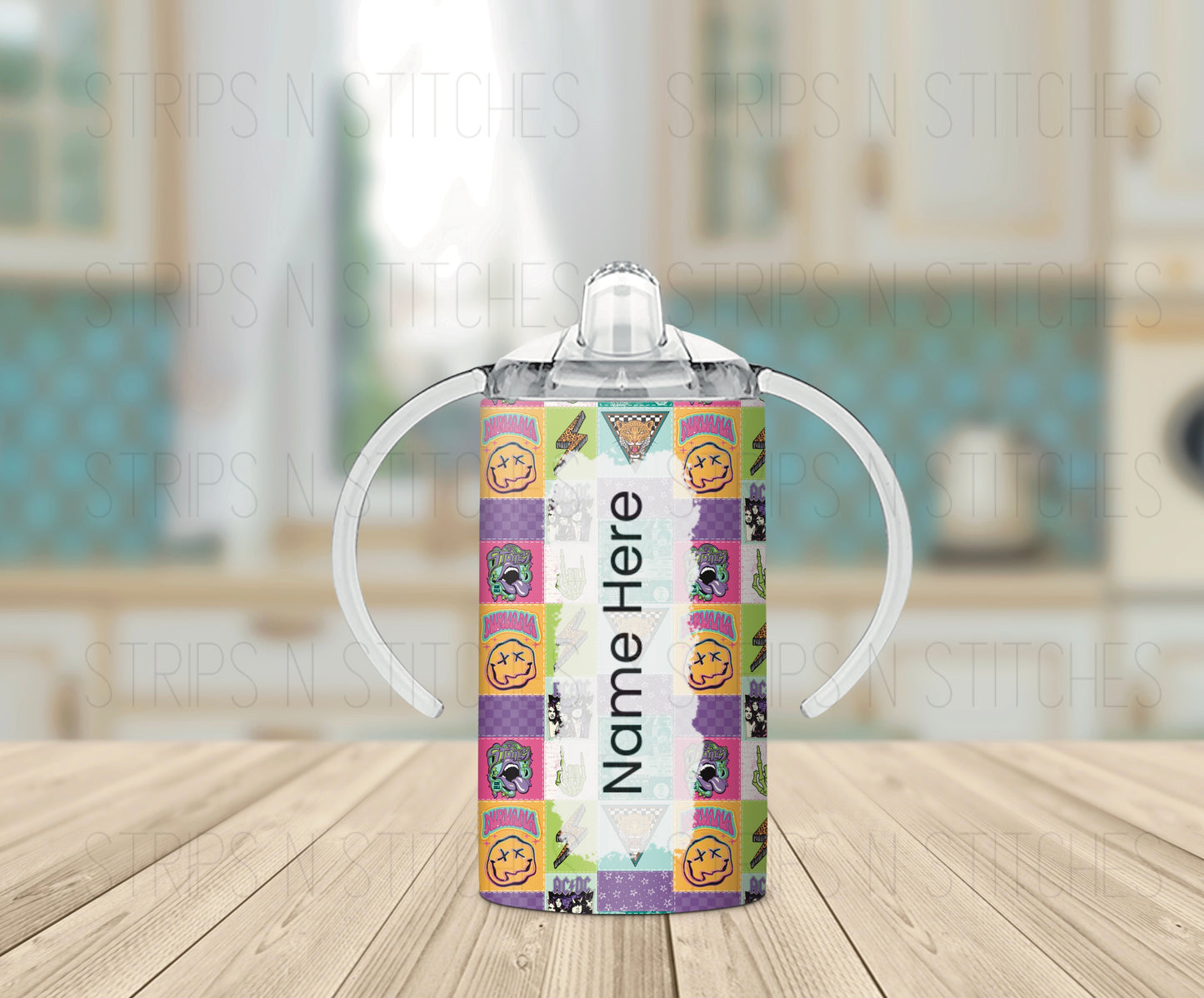 Bright Rock Band Patchwork *Optional Personalization* Grow with Me Tumbler- 12oz- Two Lids