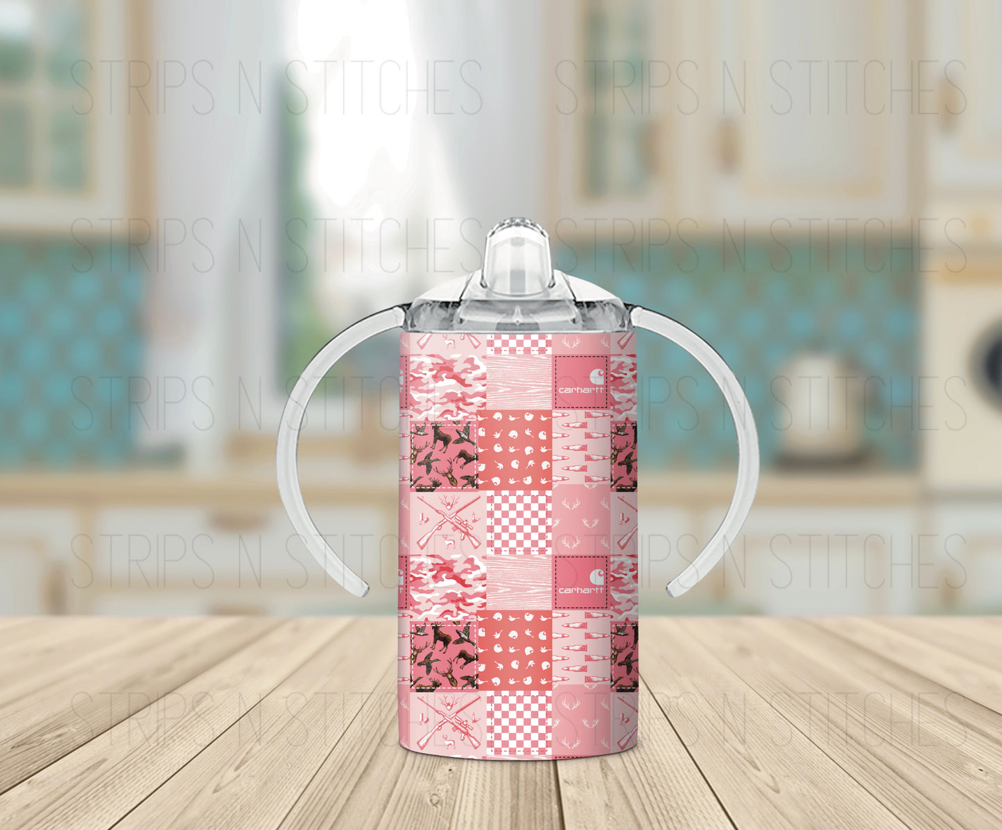 Let’s Go Hunting Pink Carhartt Patchwork *Optional Personalization* Grow with Me Tumbler- 12oz- Two Lids