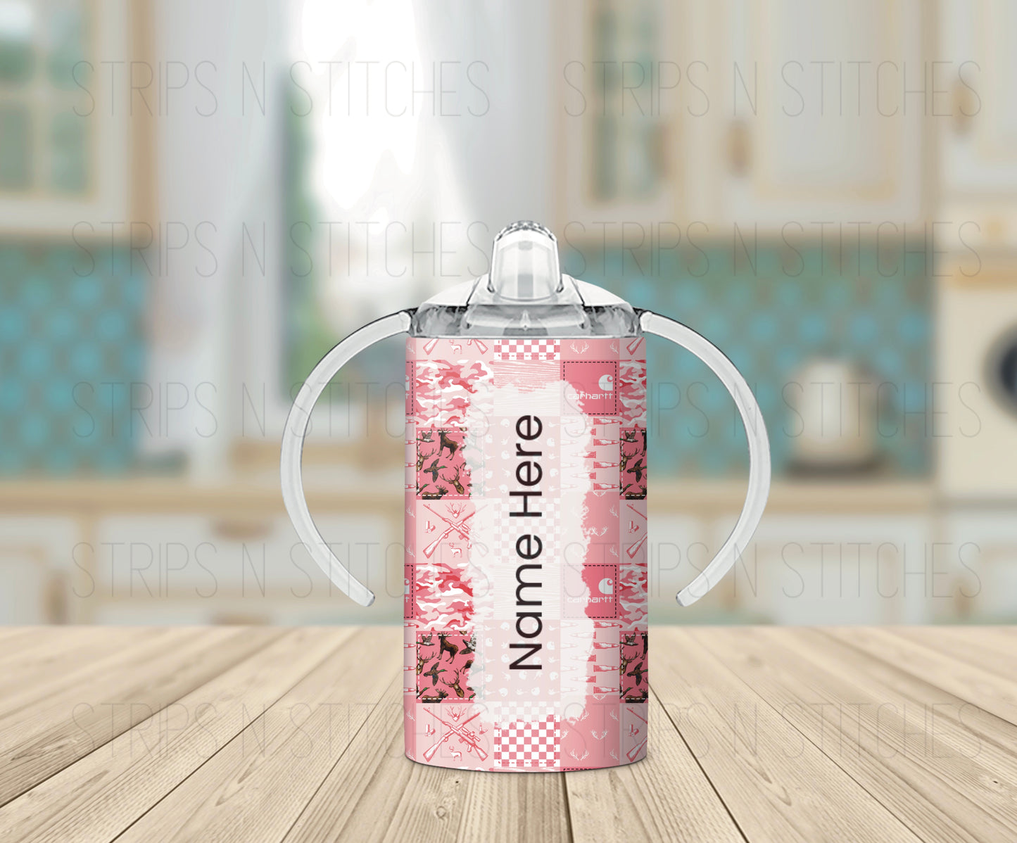 Let’s Go Hunting Pink Carhartt Patchwork *Optional Personalization* Grow with Me Tumbler- 12oz- Two Lids