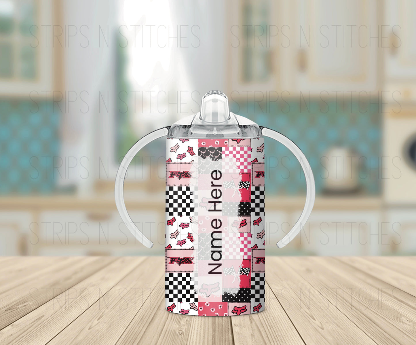 Pink Fox Patchwork *Optional Personalization* Grow with Me Tumbler- 12oz- Two Lids