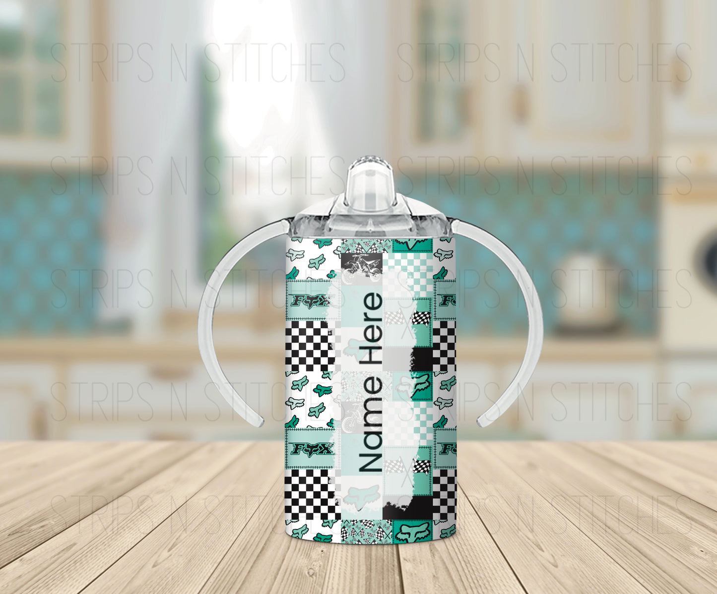 Turquoise Fox Patchwork *Optional Personalization* Grow with Me Tumbler- 12oz- Two Lids