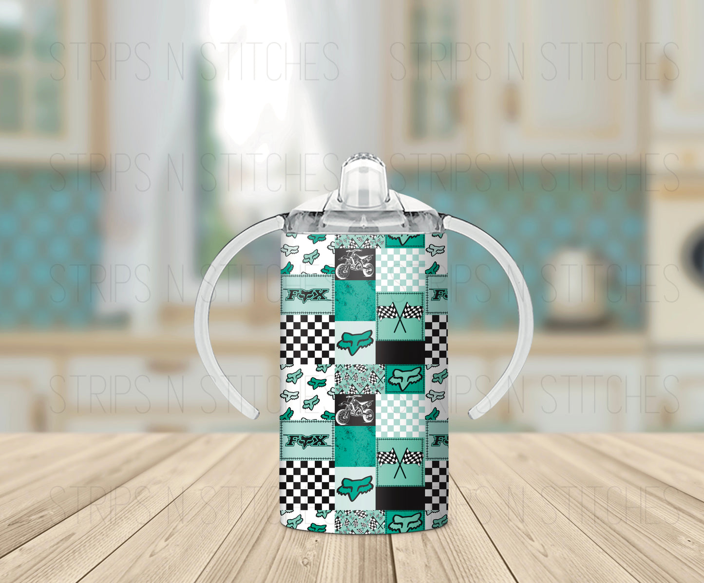 Turquoise Fox Patchwork *Optional Personalization* Grow with Me Tumbler- 12oz- Two Lids