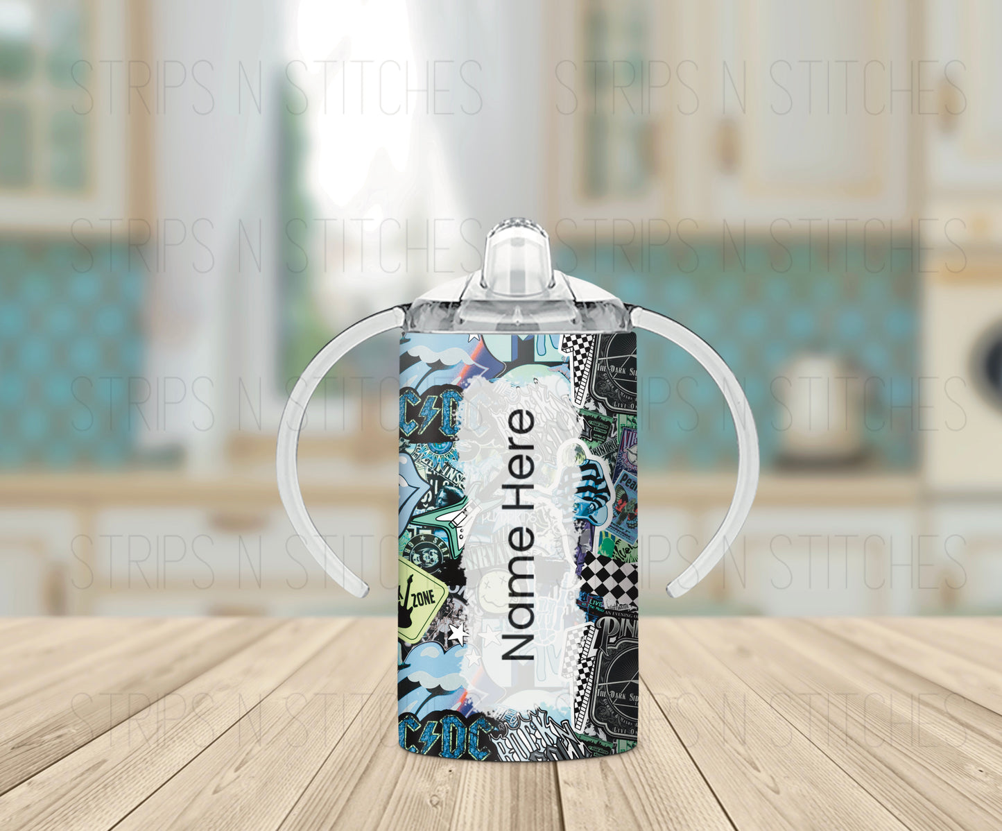 Rock Bands Stacked- Blue *Optional Personalization* Grow with Me Tumbler- 12oz- Two Lids