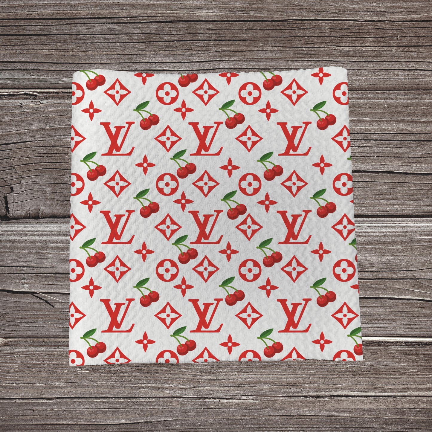 Lv & Cherries- White *EXCLUSIVE* | Bullet Fabric Strip | Bow Making | Scrunchie |
