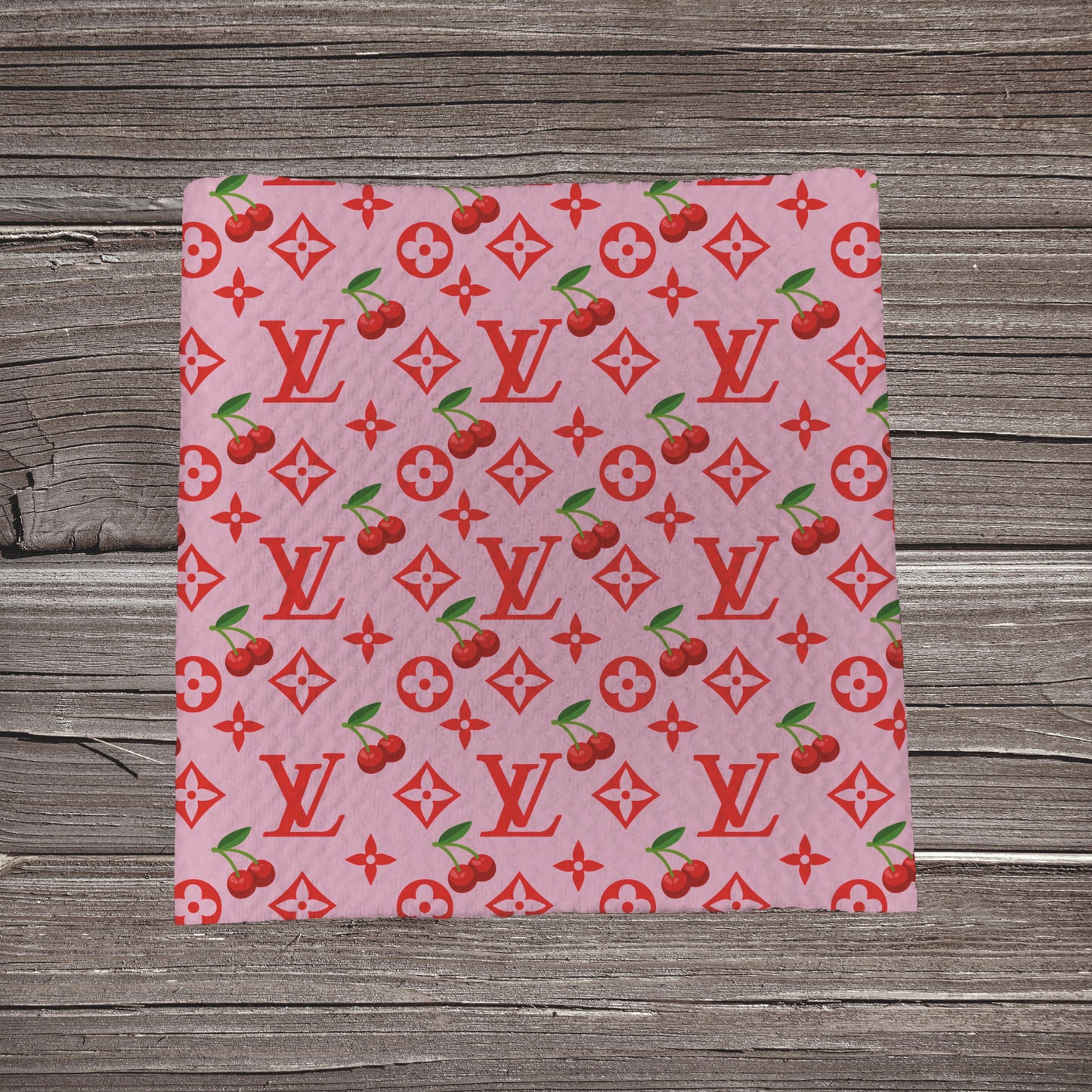 Lv & Cherries- Pink *EXCLUSIVE* | Bullet Fabric Strip | Bow Making | Scrunchie |