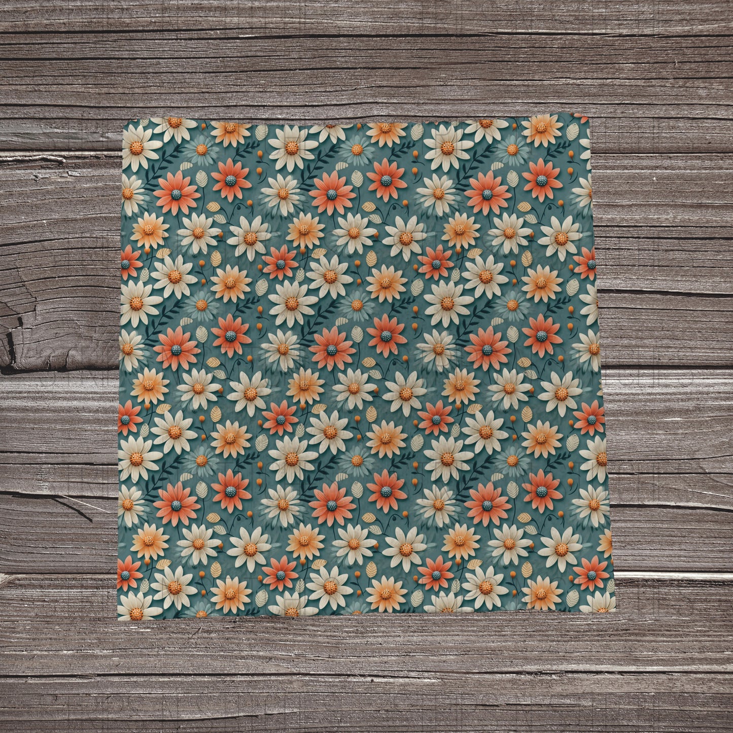 Orange & White Daisies Green Background | Fabric Strip- Bow Making- Headwrap- Scrunchie