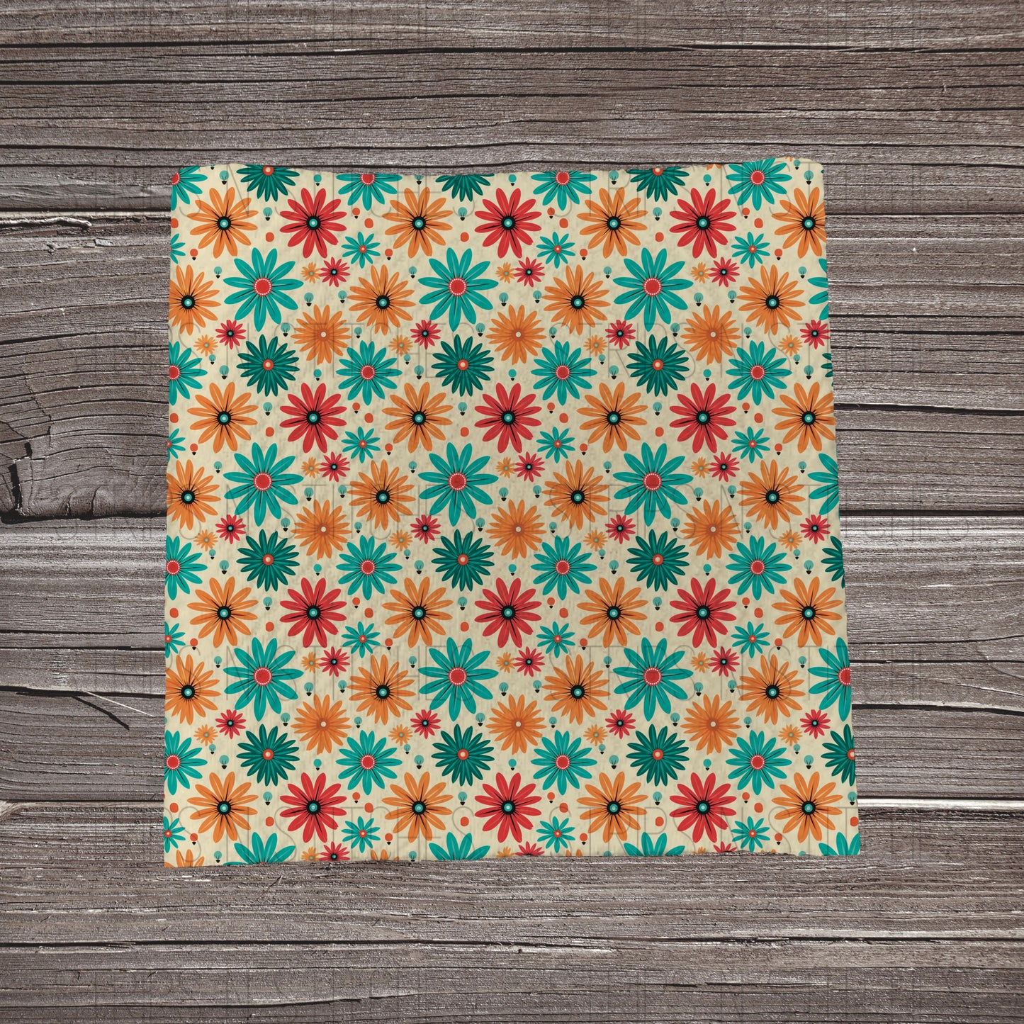 Boho Orange & Teal Daisies | Fabric Strip- Bow Making- Headwrap- Scrunchie