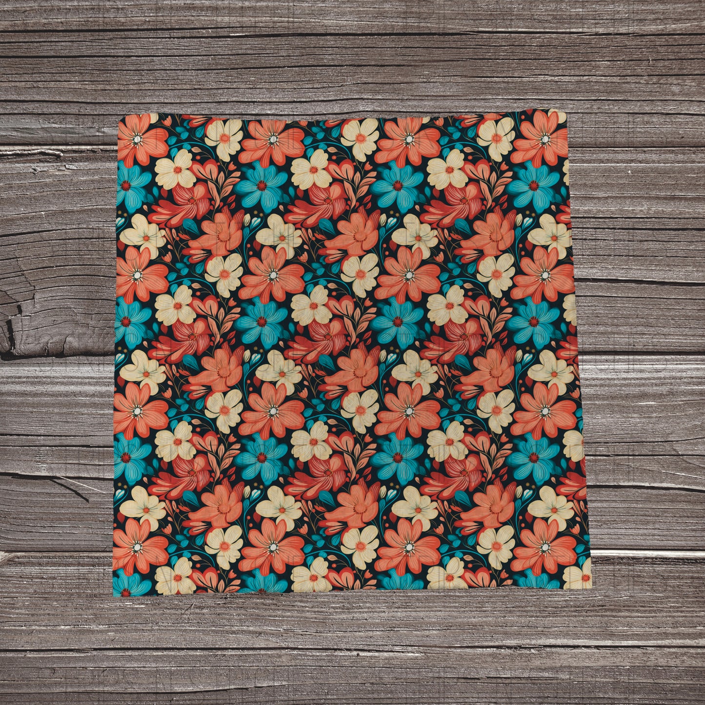 3D Bright Orange & Teal Floral | Fabric Strip- Bow Making- Headwrap- Scrunchie