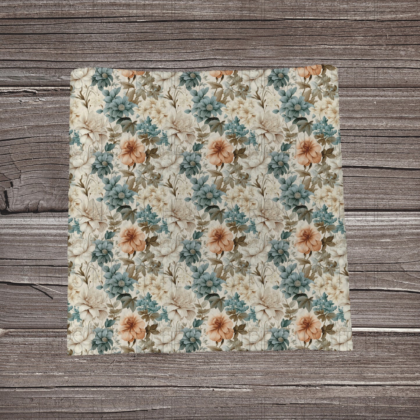 3D Cream & Blue Floral | Fabric Strip- Bow Making- Headwrap- Scrunchie