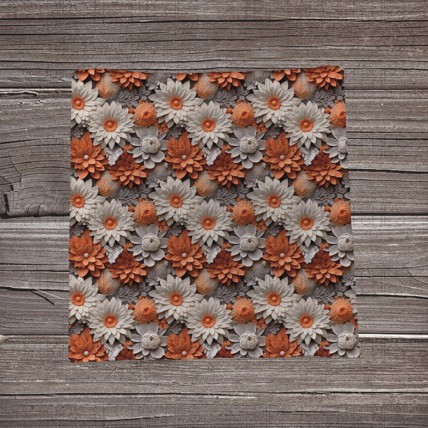 3D White & Orange Floral | Fabric Strip- Bow Making- Headwrap- Scrunchie