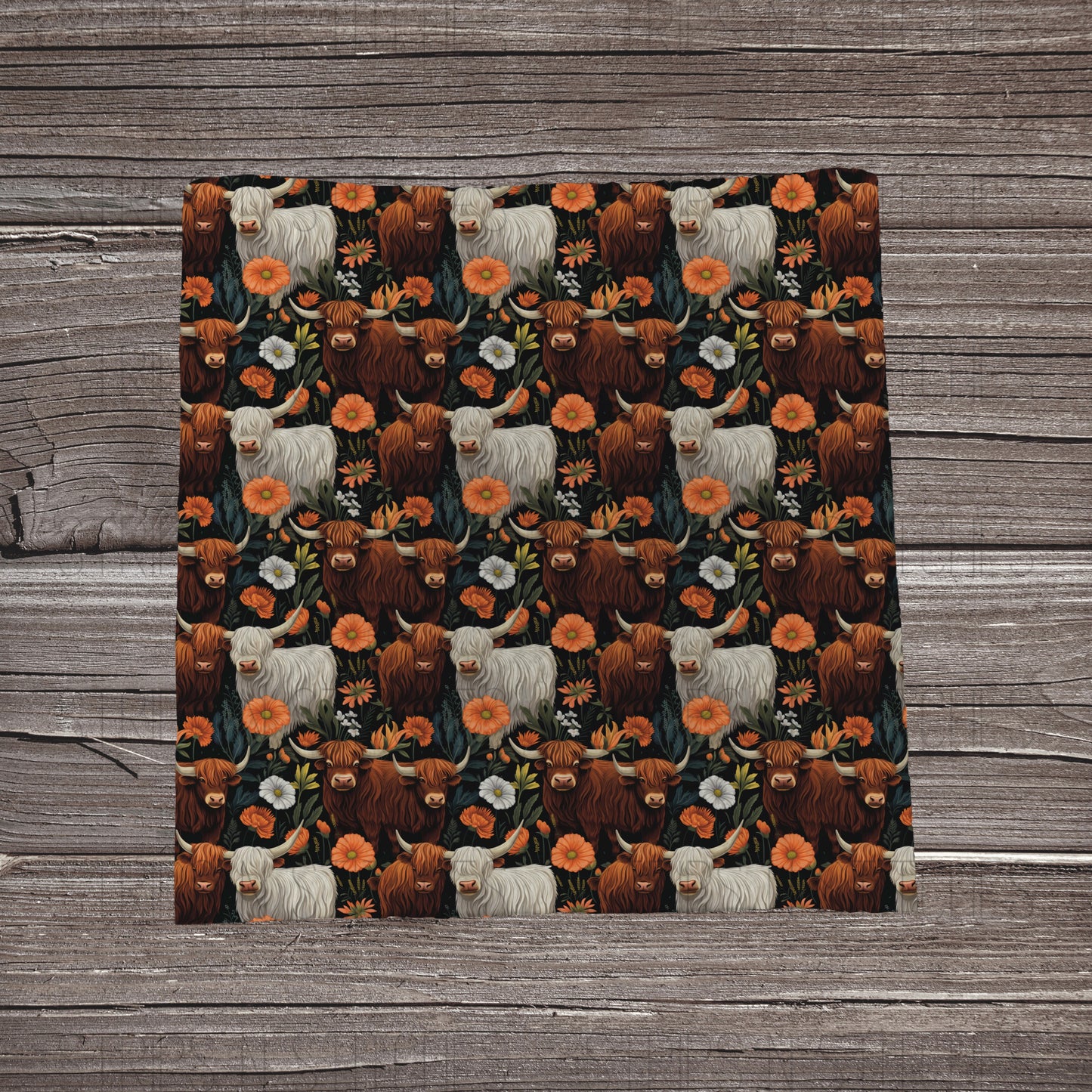 Brown & White Highland Cows | Fabric Strip- Bow Making- Headwrap- Scrunchie